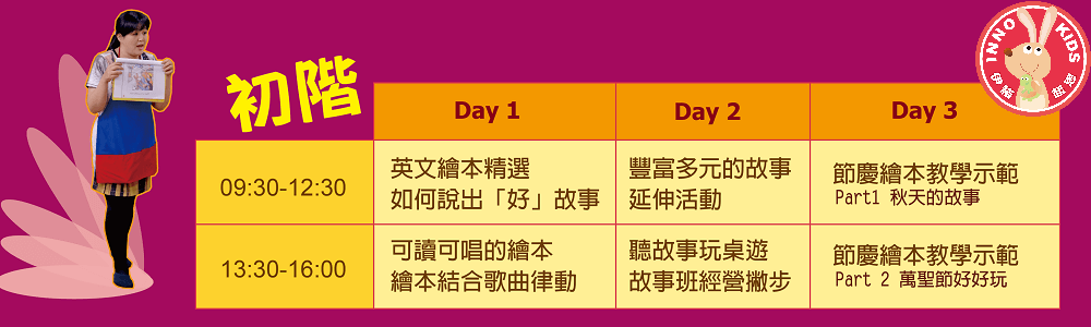英文繪本師資培訓,師訓3日班 圖3:英文繪本教學師訓班課程表